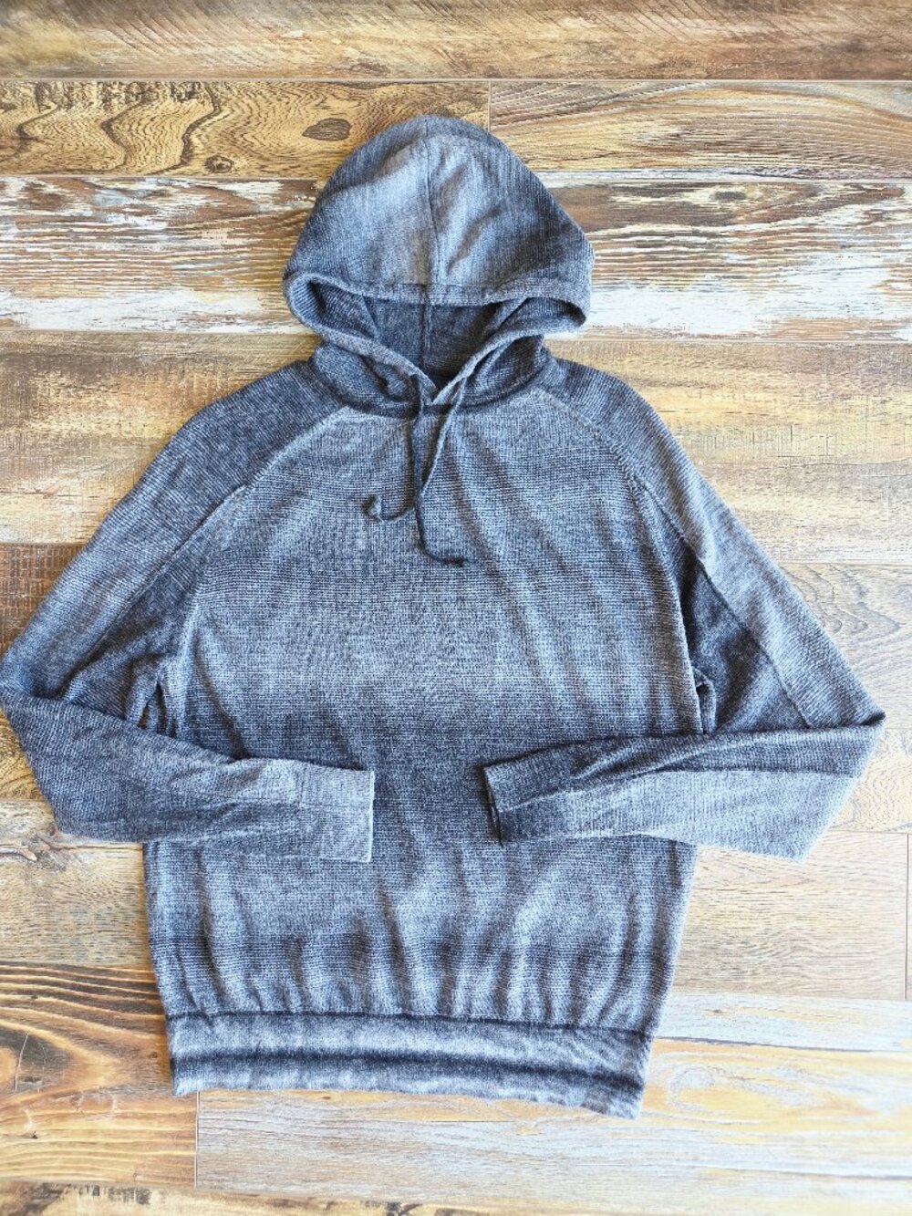 Good Man Brand Wool Hooded Pullover Sweater Raglan Sleeves Gray Marled